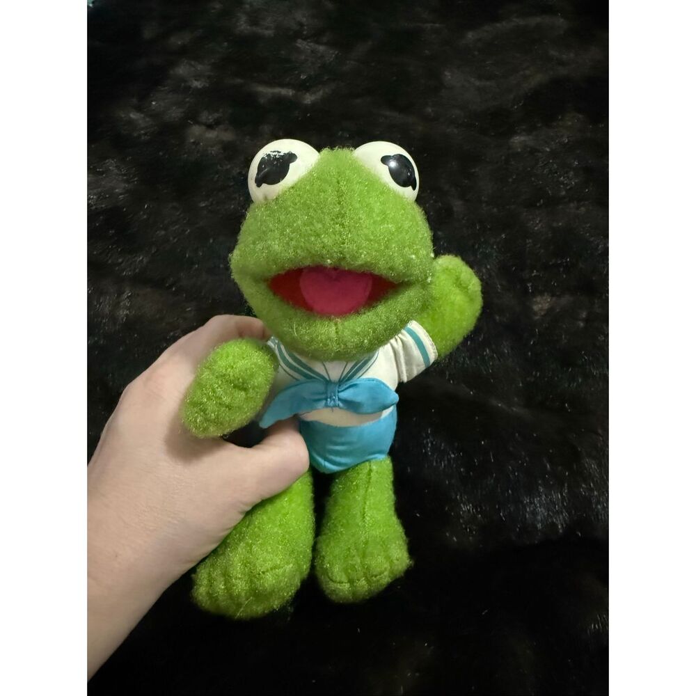 Vintage 1985 Muppet Babies Baby Kermit the Frog Plush Hasbro Softies Sailor Toy